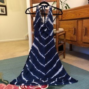 BoHo Indigo Tie Die Sequined Halter Dress